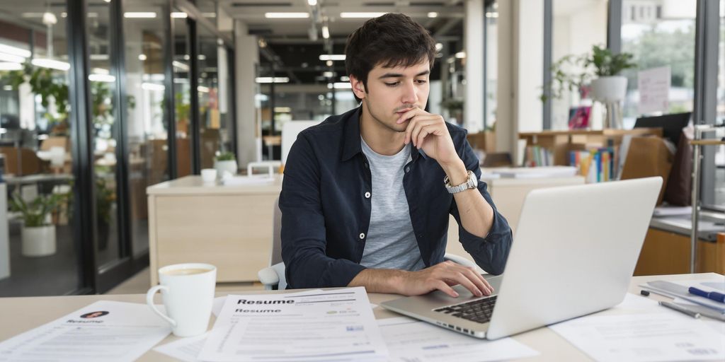 Young job seeker preparing resumes at a desk