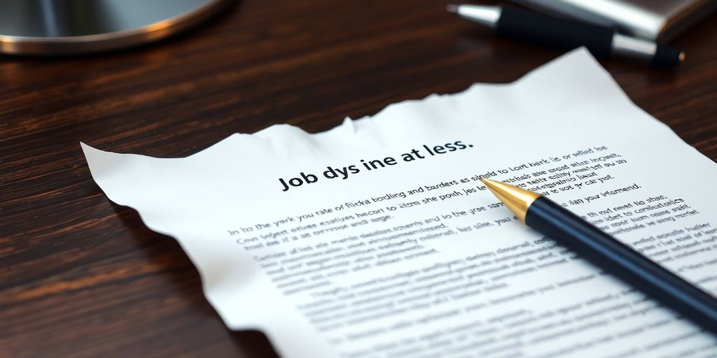 Crumpled cover letter on a desk with a pen.