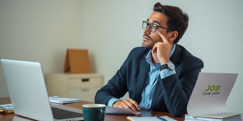 Person pondering over job application materials on desk.