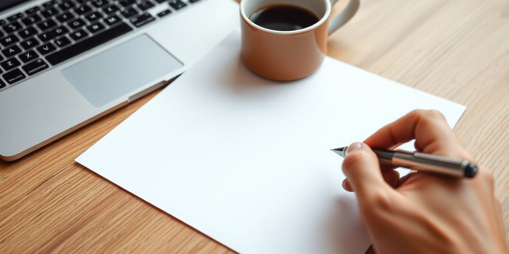 Hand writing a cover letter on a clean sheet of paper.