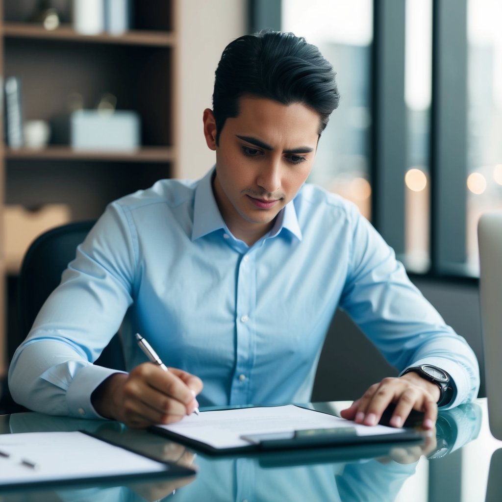 Person writing a cover letter at a desk