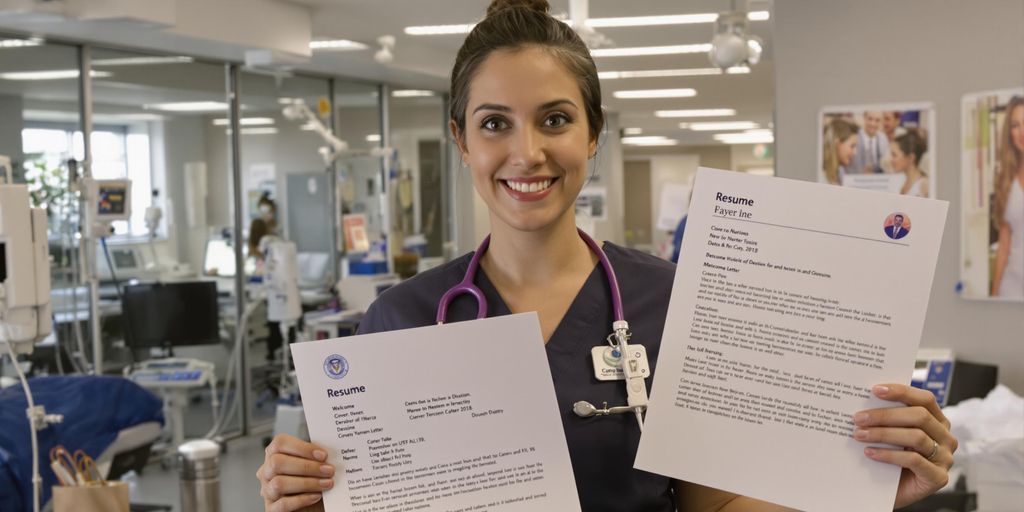 Nurse holding resume and cover letter in hospital
