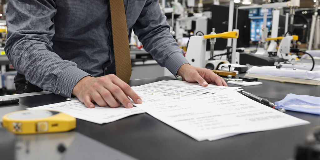 Quality engineer reviewing documents at modern office desk