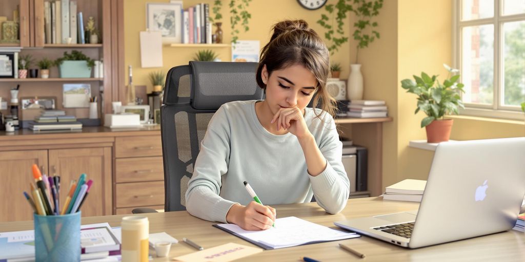 Young person writes cover letter at tidy desk