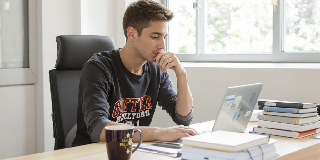 Undergraduate student writing cover letter at desk