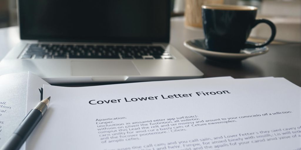 Laptop and cover letter on tidy desk with coffee