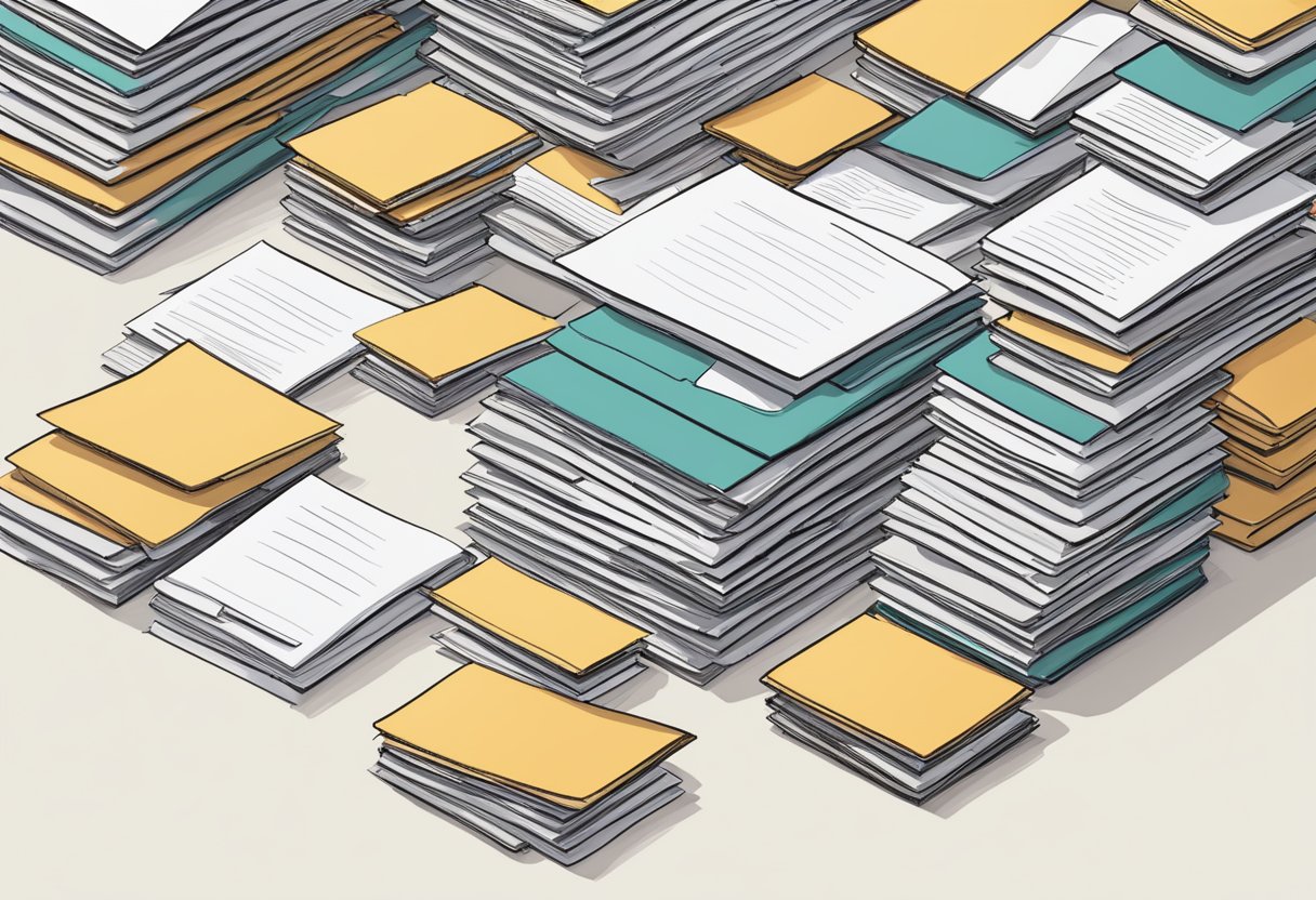 A stack of cover letters of varying lengths, with some being excessively long and others being too short, scattered on a desk