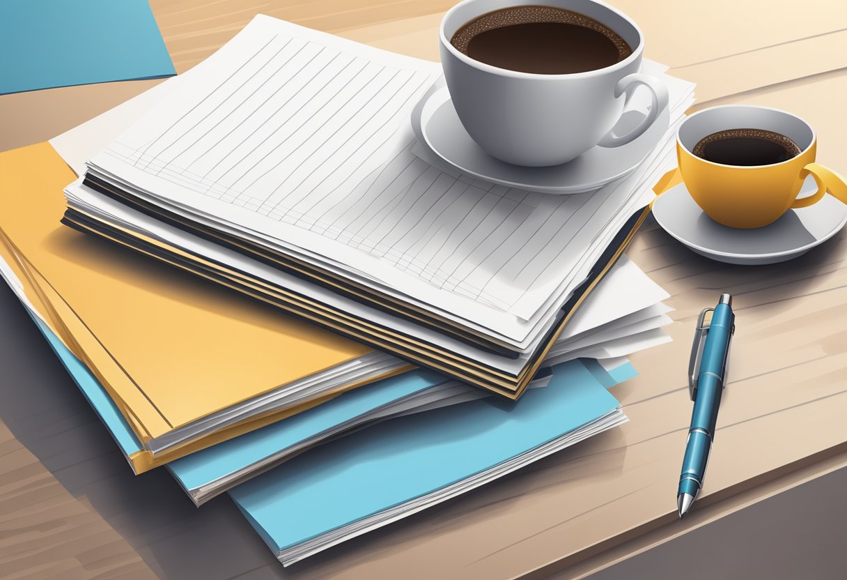 Sample Teacher Cover Letter Tips and Proven Examples for Success 1 A stack of papers on a desk with a pen and a cup of coffee
