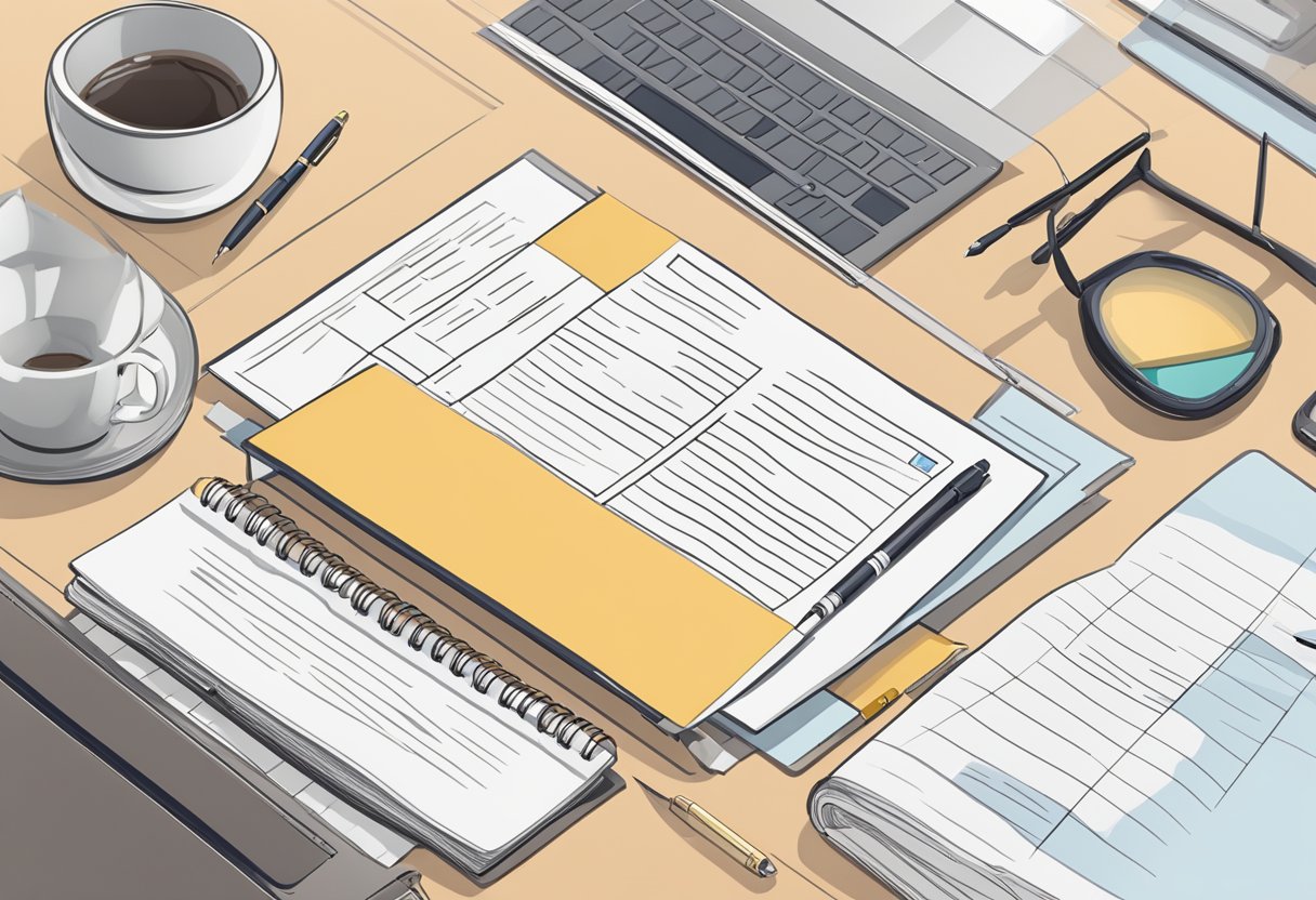 A clean desk with a laptop open to a Word document, a pen, and a printed cover letter template