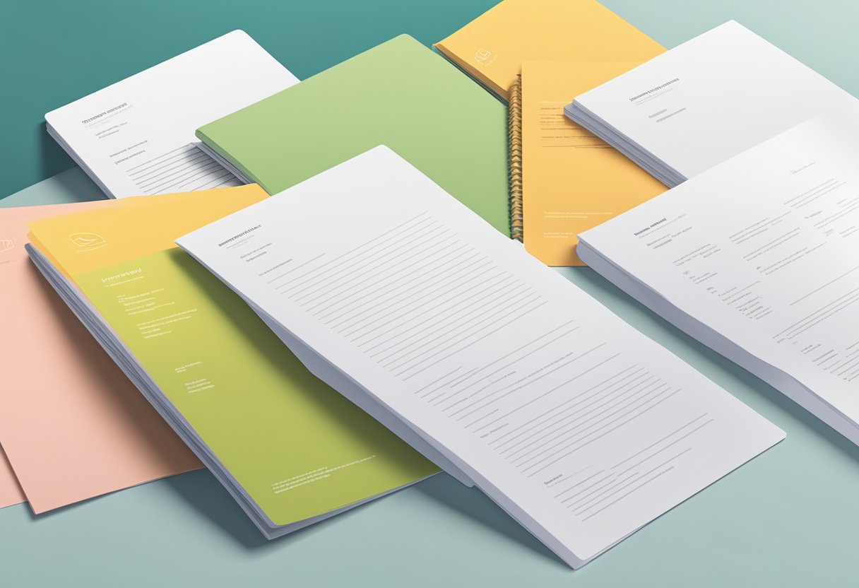 A stack of five different proposal cover letters with distinct designs and layouts, arranged neatly on a desk
