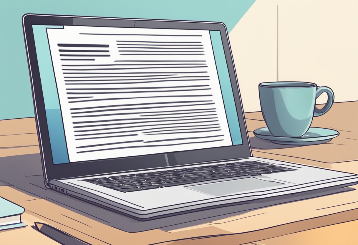 An open laptop with a well-crafted closing paragraph on a cover letter for an internship position displayed on the screen
