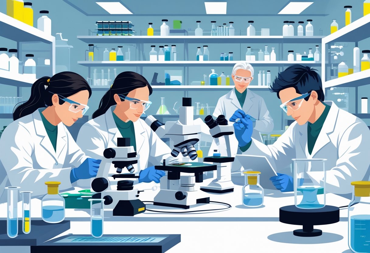 17 Lab Technician Resume Examples - March 2025: Expert Templates for Standout Applications 1 A group of lab technicians working together in a clean laboratory with microscopes and scientific equipment.