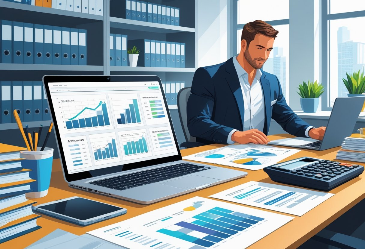 32 Accountant Resume Examples & Guide for 2025: Templates, Skills, and Writing Tips 1 An accountant working at a desk with a laptop, calculator, and documents in a modern office.