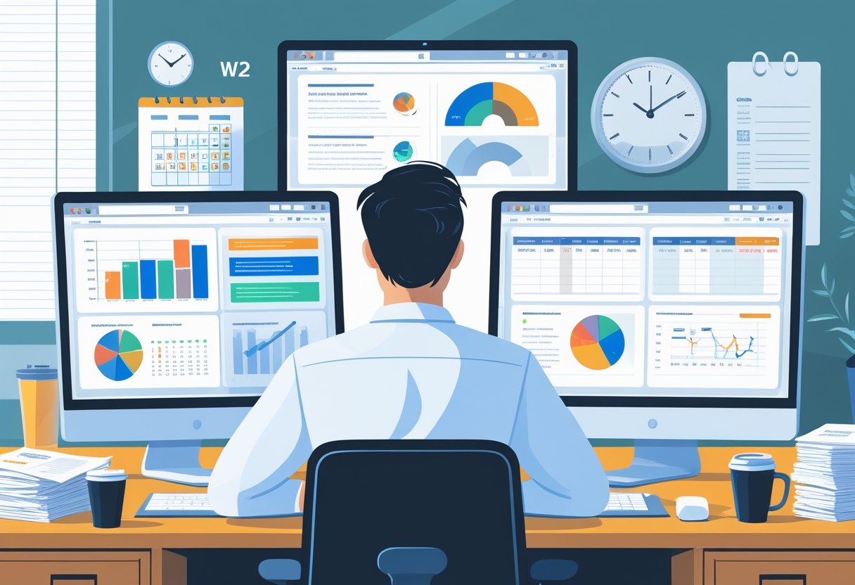 Can You Have Two W2 Jobs at the Same Time? What You Need to Know 1 A person working at a desk with two computer screens, managing tasks from two jobs at the same time.