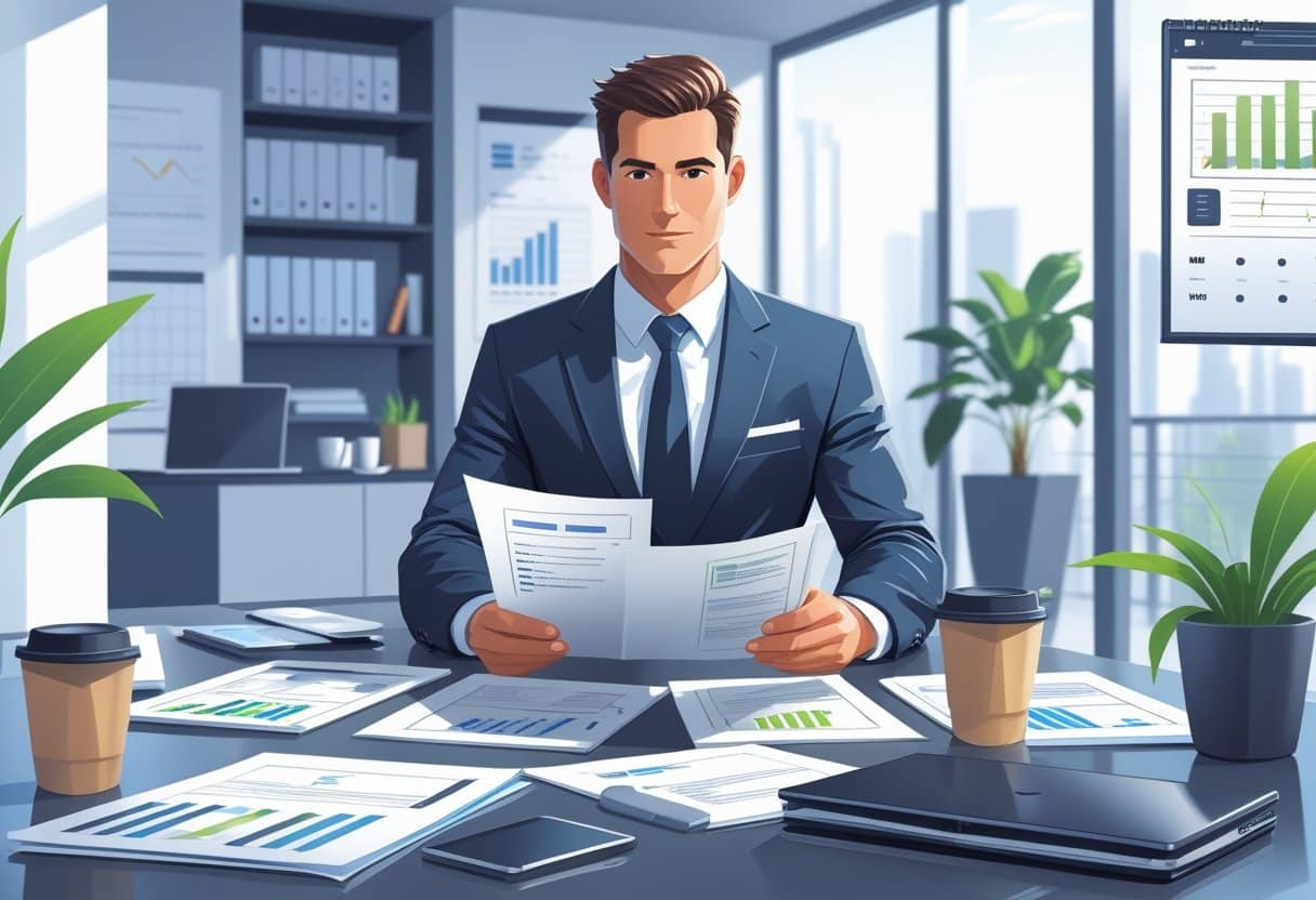 10 HR Director Resume Examples & Guide for 2025: Expert Templates and Writing Tips 1 An HR director reviewing resumes and documents at a modern office desk surrounded by work-related items.