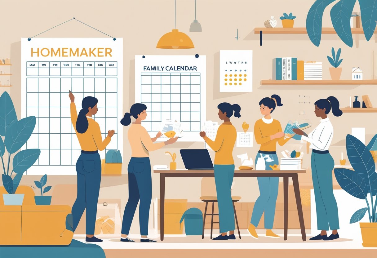 10 Homemaker Resume Examples & Guide for 2025: Tips to Stand Out in the Job Market 1 A group of people performing household tasks like cooking, organizing, and managing finances in a tidy home setting.