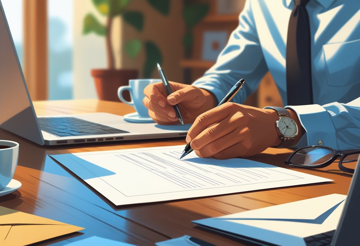 How to Write a Letter of Interest (With Examples): Essential Tips and Sample Templates 1 A person writing a letter at a desk with a laptop and writing materials.