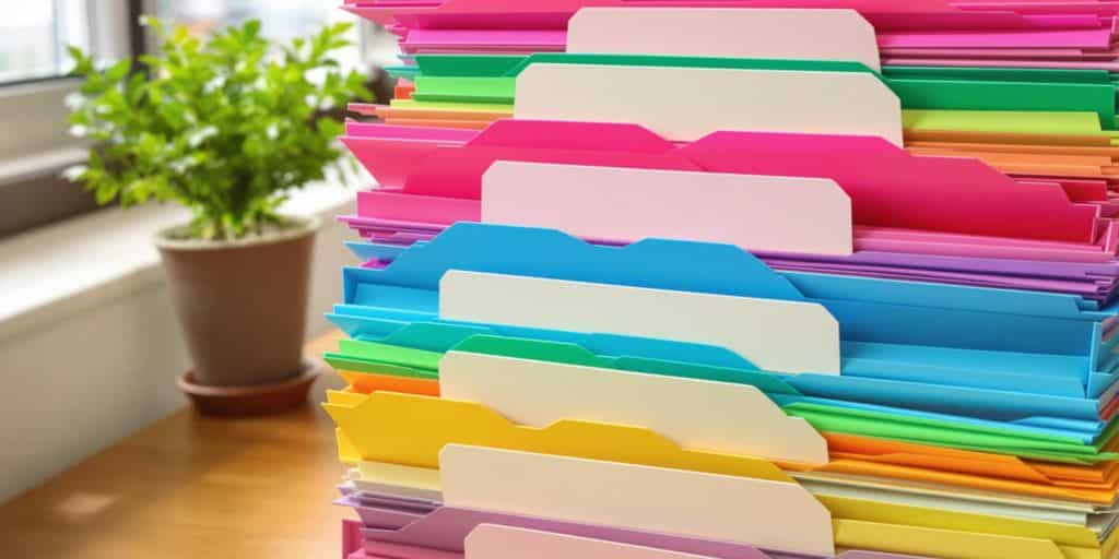 Colorful file folders, neatly arranged