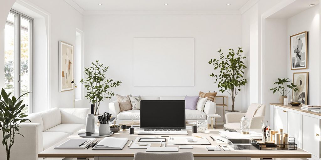 Clean, modern interior design space with resume elements.