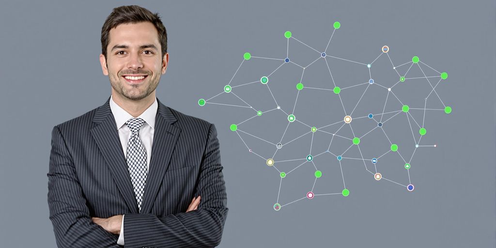 Person in suit with network diagram