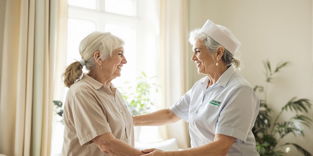 Home health aide assisting senior