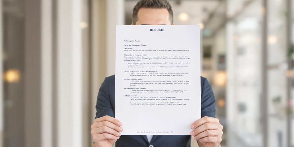 Person holding blank resume, looking hopeful.