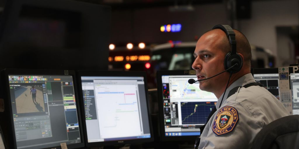 Dispatcher at console with headsets