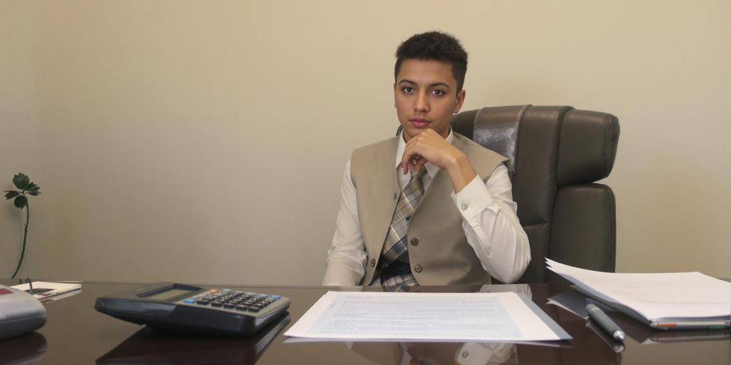 Person in suit reviewing financial documents.