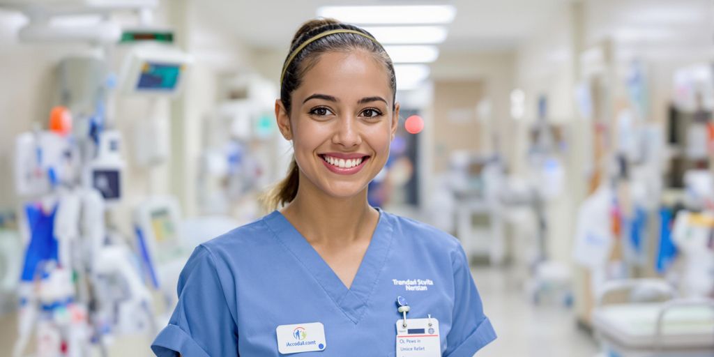 Nurse intern smiling, holding medical chart