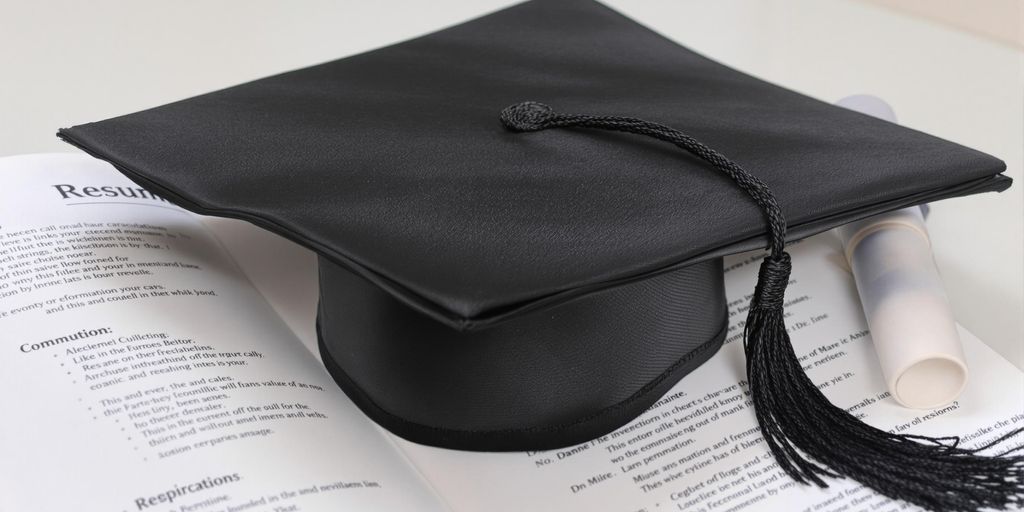 Graduation cap on open resume, illustrative.