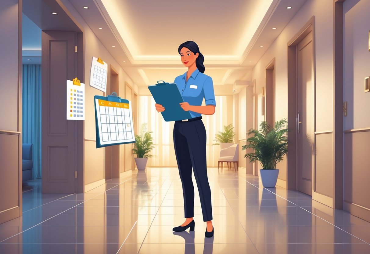 10 Housekeeping Supervisor Resume Examples & Guide for 2025: Proven Templates and Tips for Success 1 A housekeeping supervisor reviewing a clipboard in a clean hotel corridor surrounded by icons representing cleaning and organization.