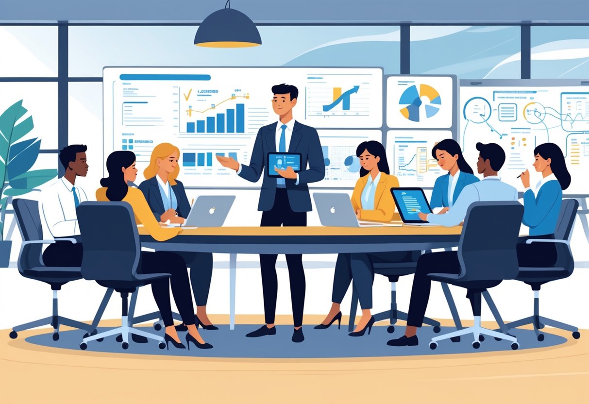 Should You Put Quotes on a Resume? 31 Examples to Inspire Your Career Success 2 A diverse group of business professionals collaborating around a conference table, with one person standing and presenting ideas while others listen and take notes.