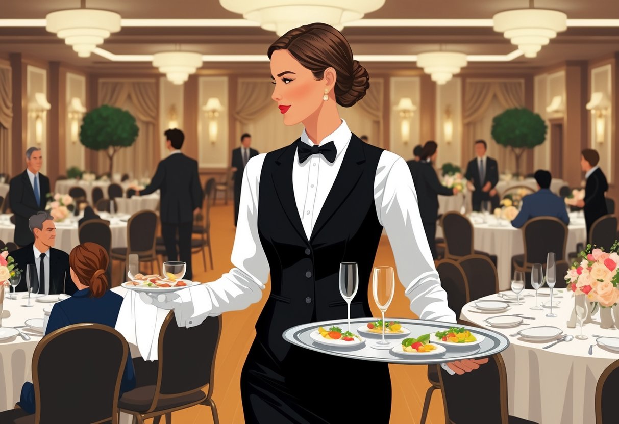 17 Banquet Server Resume Examples & Guide for 2025 to Boost Your Job Search 1 A banquet server carrying a tray with drinks and appetizers in a decorated banquet hall with guests seated at tables.