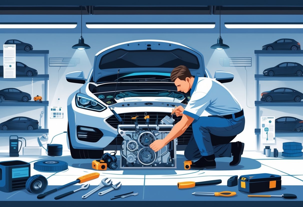 Top Automotive Skills List - Resume Examples for Advancing Your Career 1 A mechanic working on a car engine in a well-equipped garage with tools and car parts around.