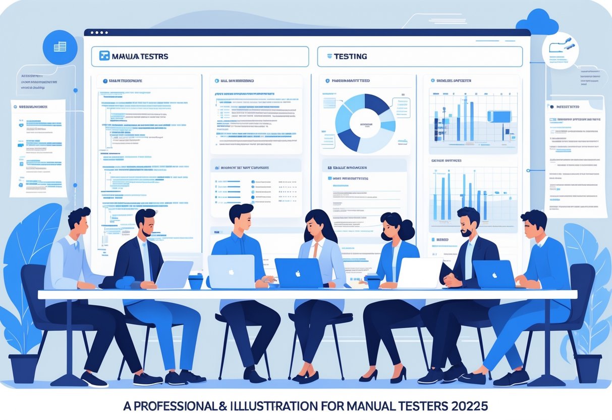 10 Manual Tester Resume Examples & Guide for 2025: Proven Formats and Writing Tips 1 A group of professionals working together around a table with laptops and documents, discussing software testing in a bright office.