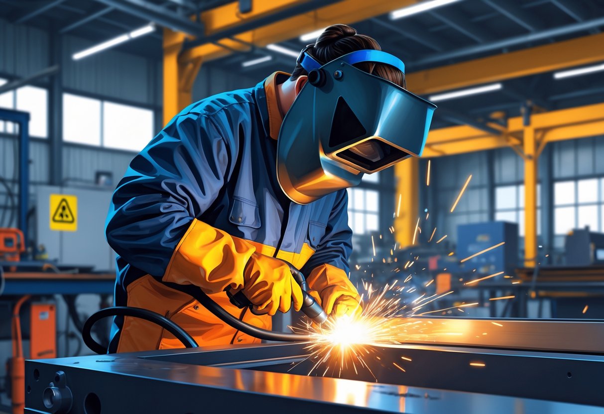 14 Welder Resume Examples That Got Jobs in 2025: Proven Samples and Tips 1 A welder wearing protective gear welding metal pieces in an industrial workshop with sparks flying.