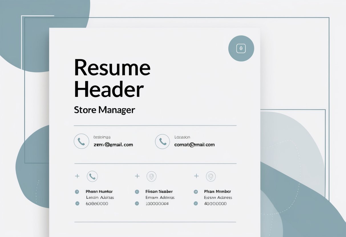 10 Store Manager Resume Examples & Guide for 2025: Proven Templates and Writing Tips 2 A clean and organized resume header layout with space for a name at the top and contact information icons arranged below it.