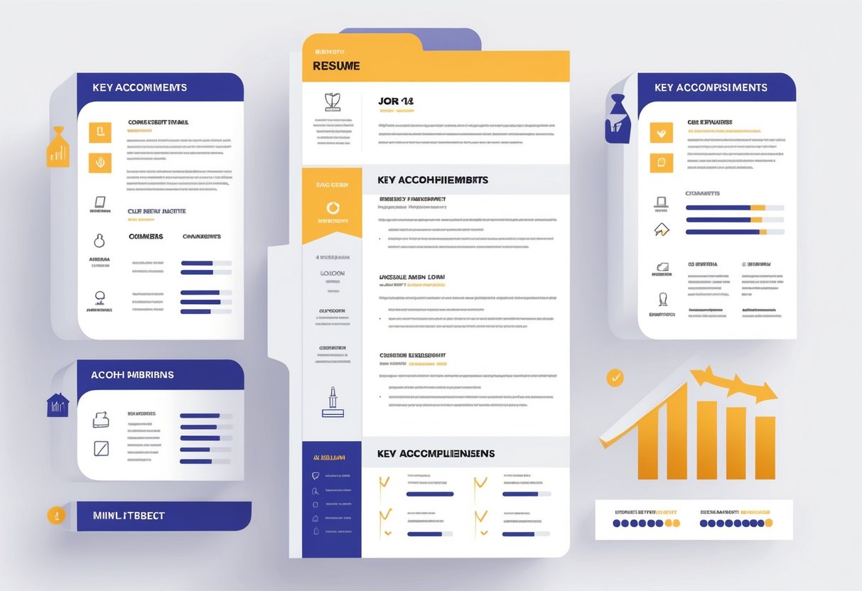 An illustration of a clean, organized resume page showing job entries arranged in order with bullet points representing key accomplishments under each job.