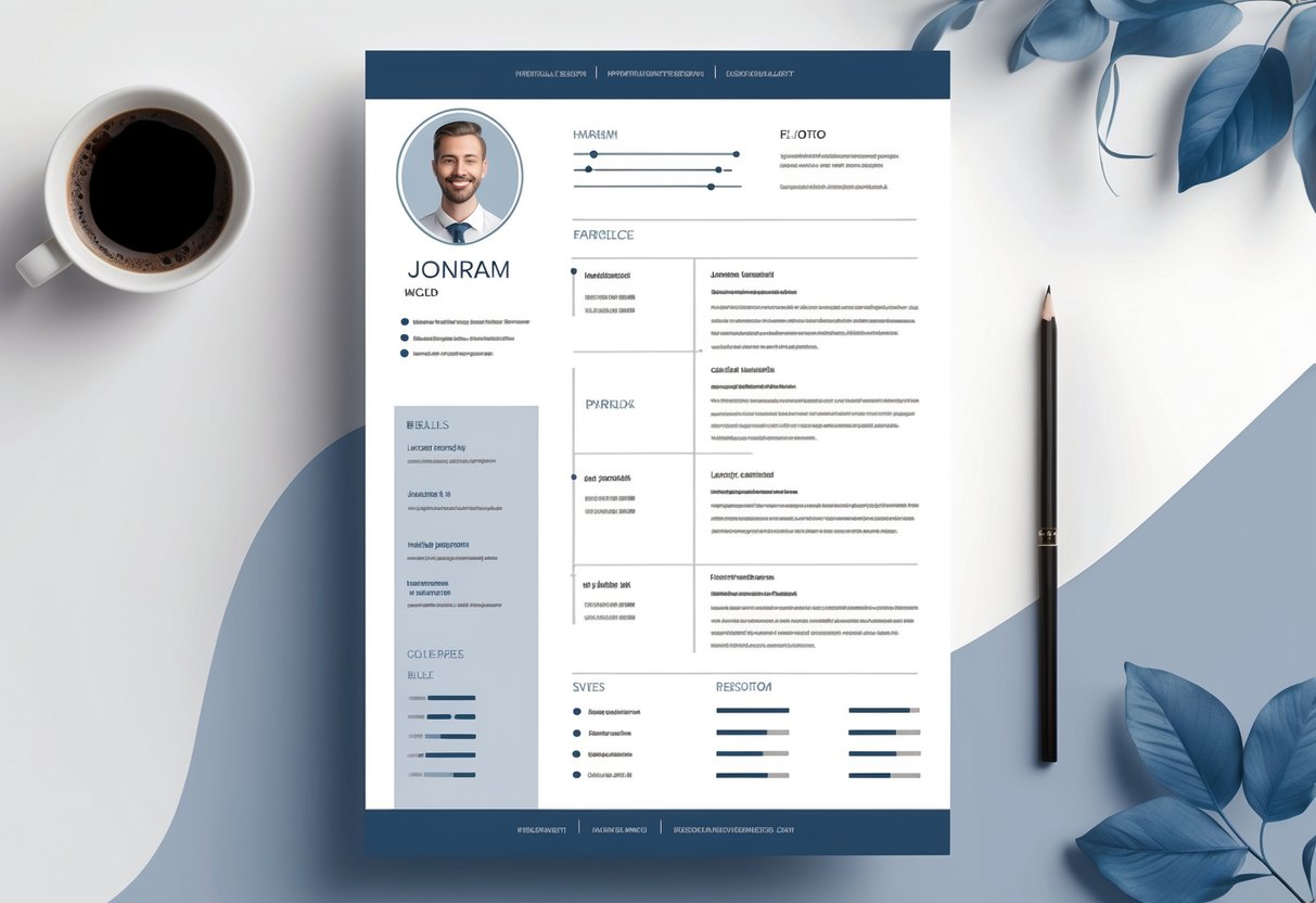 A clean and organized resume layout with a photo placeholder on the left and sections for personal details, skills, experience, and education on the right.