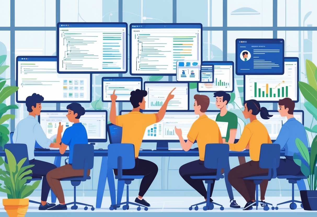 14 Entry-Level Software Engineer Resume Examples for 2025: Proven Templates and Expert Tips 1 A group of young software engineers working together in a bright office with computers and digital screens showing coding and resumes.