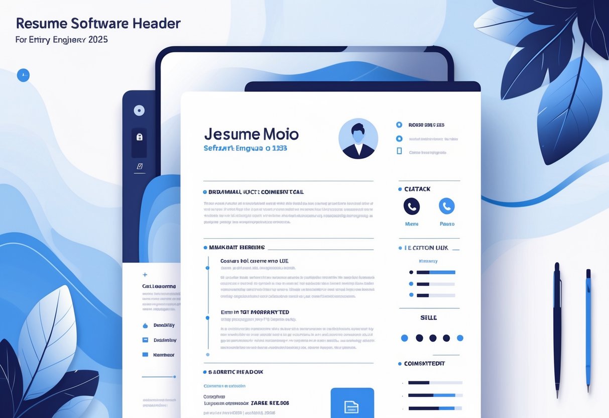 14 Entry-Level Software Engineer Resume Examples for 2025: Proven Templates and Expert Tips 2 An illustration of a clean and organized resume header layout with icons representing contact information, designed for an entry-level software engineer.