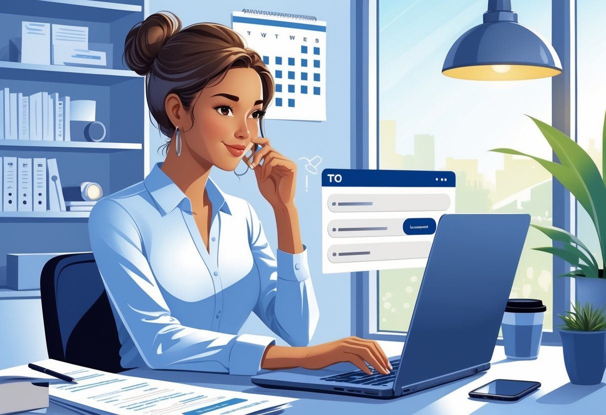 How Do You Choose a Professional Email Address For a Resume: Key Tips for Job Seekers 2 A young woman at a desk in an office, using a laptop to choose a professional email address while preparing her resume.