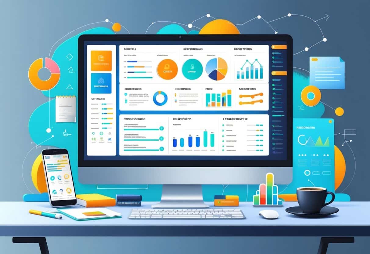 13 Marketing Resume Examples & Guide for 2025: Proven Formats and Expert Tips 3 A modern workspace with a computer displaying a detailed resume layout surrounded by marketing tools and digital charts.