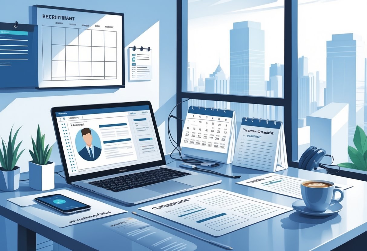 11 Recruiting Coordinator Resume Examples & Guide for 2025: Stand Out With Proven Templates and Tips 2 A modern office workspace with a laptop, calendar, and office supplies representing recruiting coordination tasks.