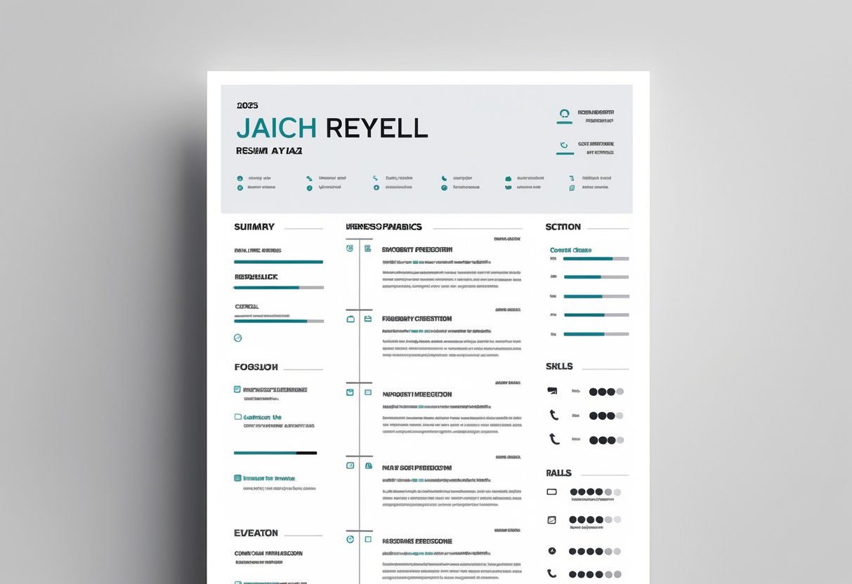 A one-page resume layout with sections for contact information, summary, work experience, education, and skills, arranged clearly on a clean white background.