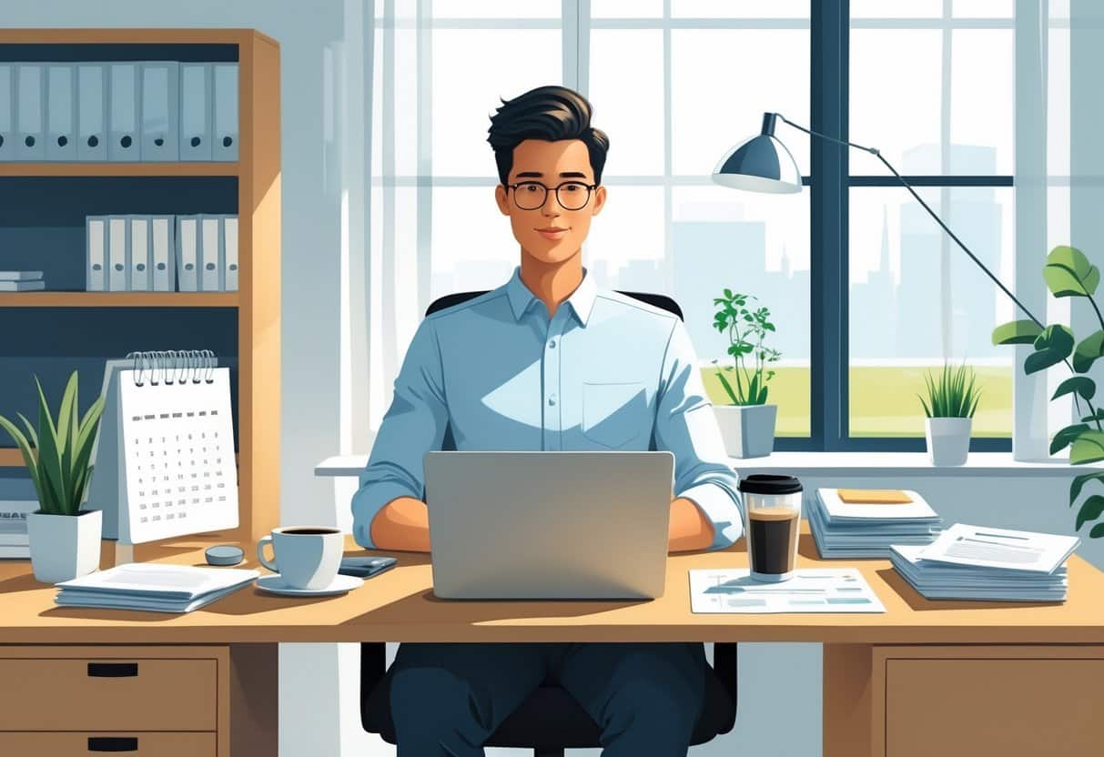 How to Show You Can Work Independently on Your Resume Tips for Highlighting Self-Sufficiency 1 A person working alone at a desk in an office, focused on their laptop with organized papers and a coffee cup nearby.