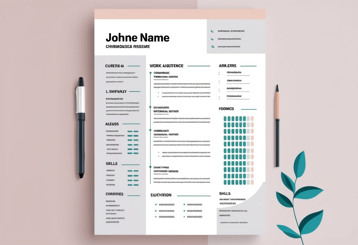 Printable Resume Templates | Print-Friendly for 2025: Professional Designs for Modern Job Seekers 2 A detailed layout of a professional resume template with sections for contact information, work experience, education, and skills arranged vertically.