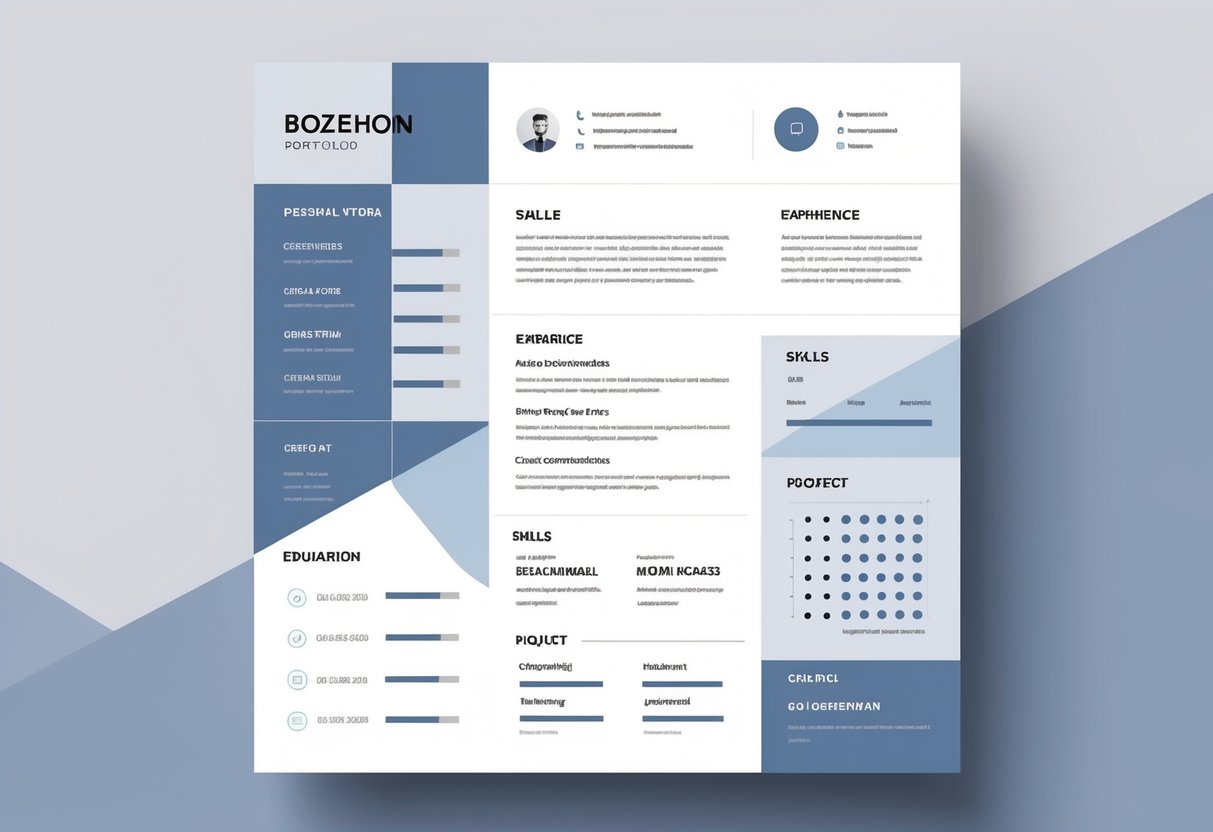 A clean and organized resume layout with sections for personal details, skills, experience, education, and projects, featuring subtle color accents and icons.