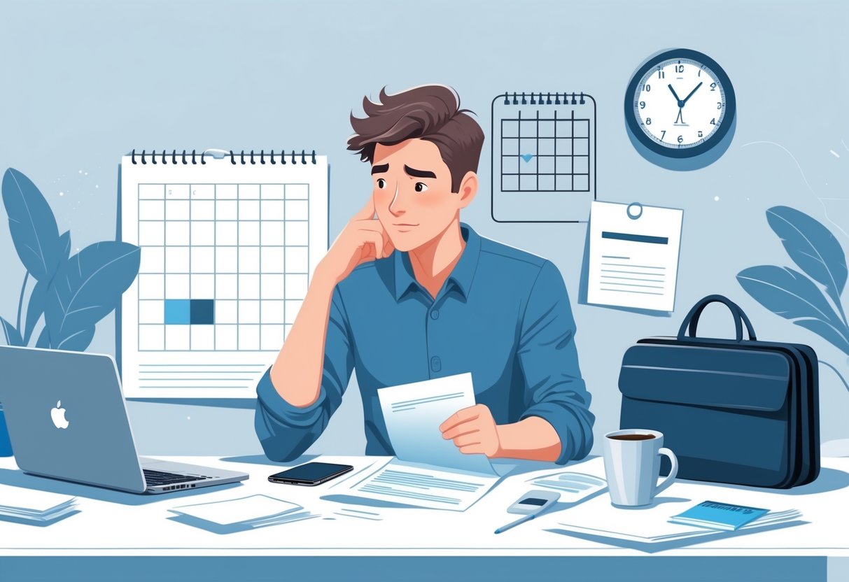 Can You Quit a Contract Job? Assessing If It's the Right Fit for You 1 A person sitting at a desk in an office, looking thoughtfully at a contract document with a laptop and calendar in the background.