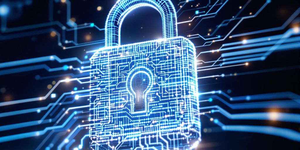 Glowing padlock on a sleek digital interface.